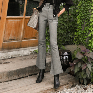 Korean spring and summer elastic slim high waist Plaid split micro speaker casual pants