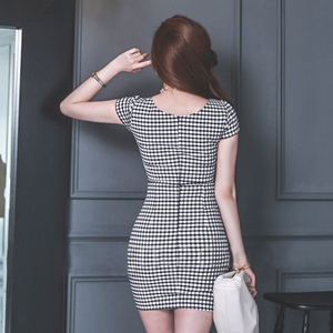 Korean summer Miss sweetheart lace slim fit dress with hip check pattern