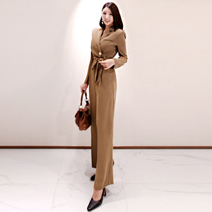 Fashion Joint Pants with Belt Suit Collar and Broad-legged Pants