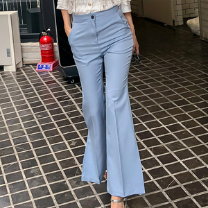 High waist slim fashion solid color split flared casual pants
