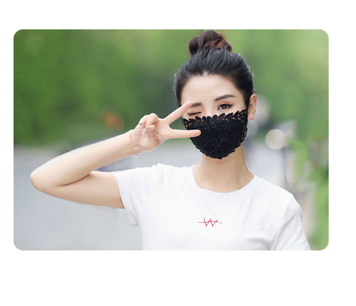 女神时尚透气蕾丝防尘透气冰丝薄款防晒口鼻罩女黑色夏季棉布口罩