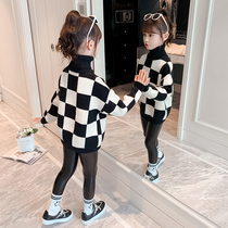 Girls' high-collar sweaters and velvet children's bottom shirts 2022 new autumn winter gas thickened children's clothing sweaters tops