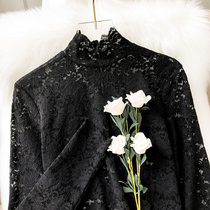 High neck lace base shirt Womens gauze Clothing Spring and Autumn long sleeve Foreign color small shirt 2021 Korean version of mesh yarn inner wear artifact top