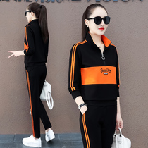品牌长袖运动服套装女秋2021新款时尚显瘦立领长裤宽松休闲两件套