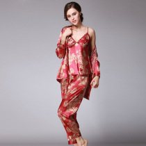 Silk ladies' pajamas light luxury sleeved trousers home wear