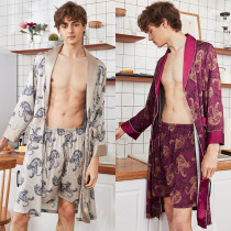 Silk pajama summer men's shorts nightgown home wear two sets