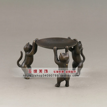 Vintage made old pure copper brass cover set pot cover bracket cover frame Three cats bracket tray copper candlestick ornaments