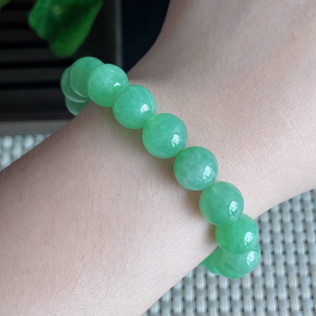 天然缅甸翡翠a货冰种满绿圆珠手串 手链手串项链男女款32.56g