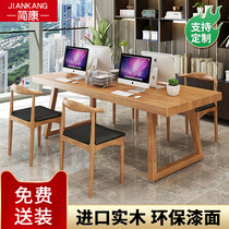 Solid wood desktop computer desk Simple modern double table 4-person negotiation table and chair Green assembly table