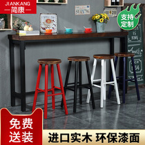 Simple solid wood bar table Wrought iron wall bar table Retro casual coffee table Household small bar high foot bar