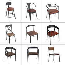 Simple solid wood wrought iron dining chair Leisure dining chair Cafe dining chair Home seat backrest chair Office chair
