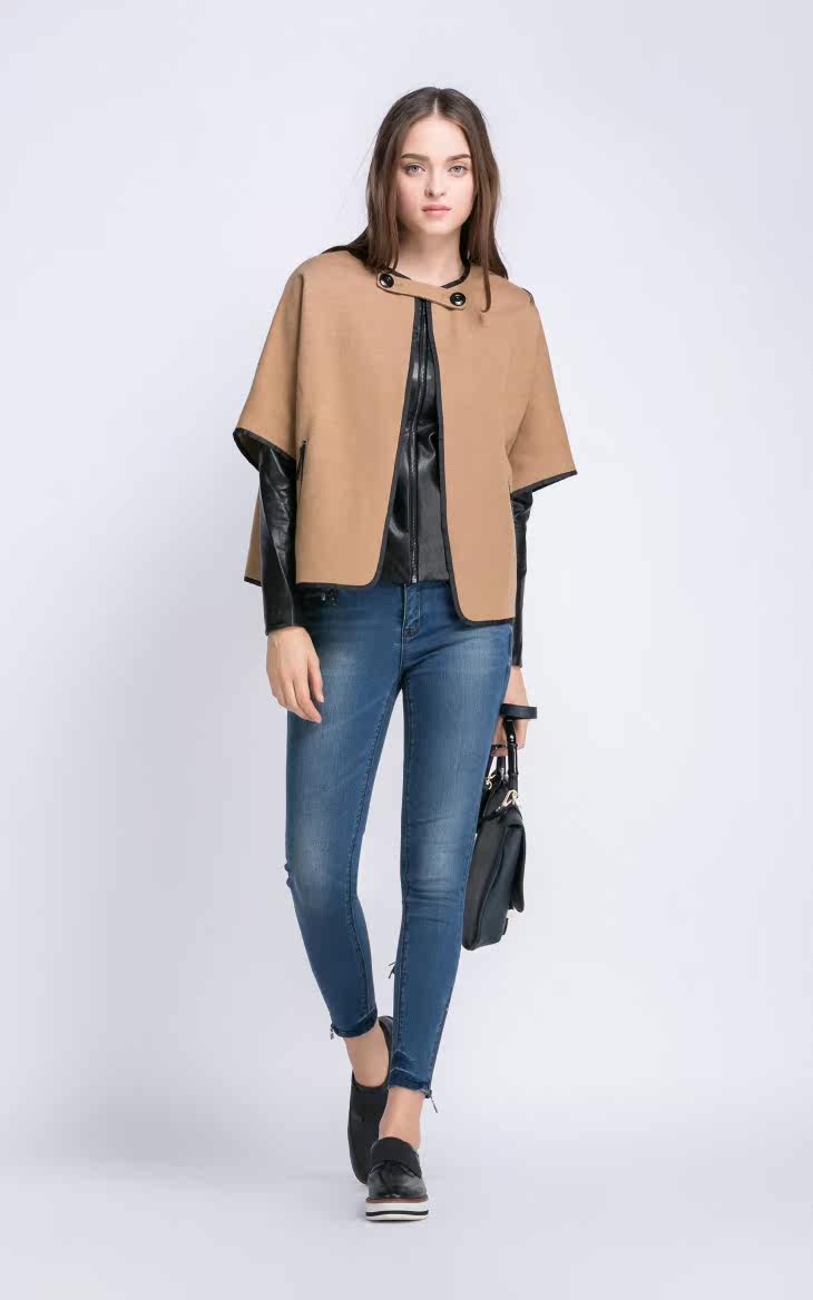 首页 精品服装,男装,女装 时尚女装 风衣 only秋装新品斗篷pu拼接夹克