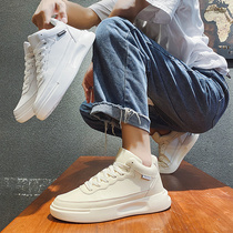 Spring high-top sneakers mens sports casual white shoes Korean version thick-soled canvas trend all-match inner climax shoes