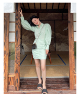 CHANDOOIVY Italy imported yarn-dyed concave-convex striped sunscreen shirt Shirt-style hip dress