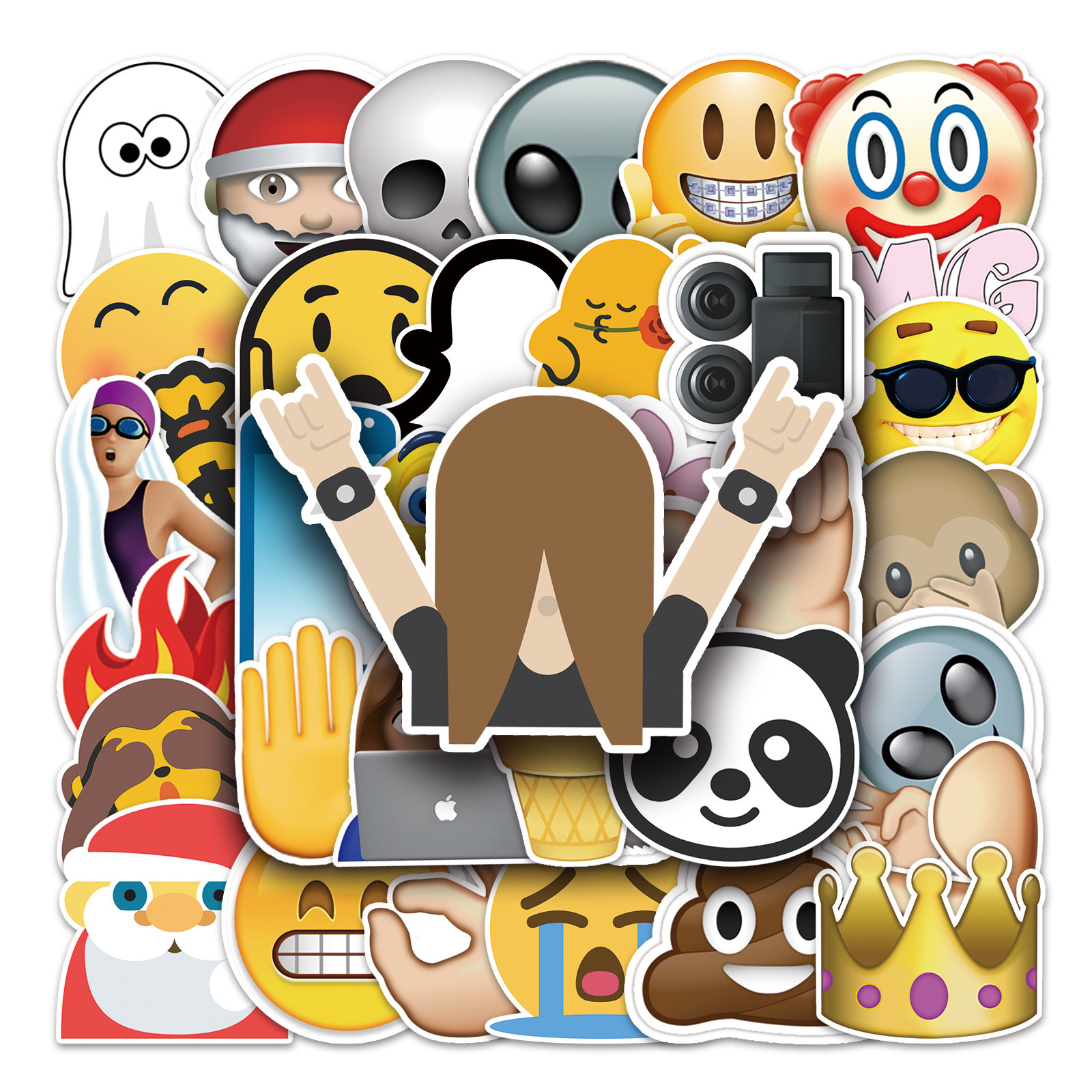 52张卡通表情符号涂鸦行李箱滑板手机平板笔记本电脑防水无痕贴纸