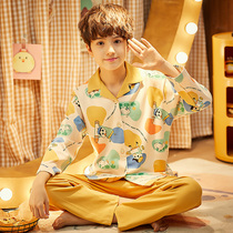 Childrens pajamas boys spring and autumn cotton long sleeve thin small child set little boy cartoon baby home clothes