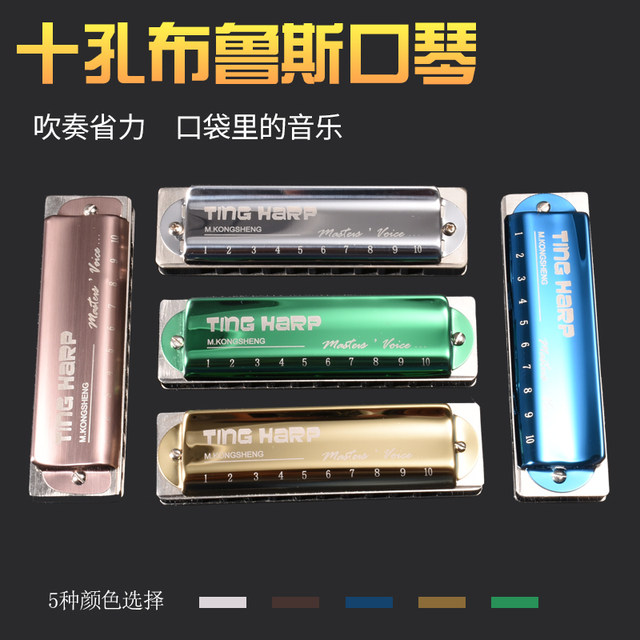 10 홀 블루스 하모니카 홀 사운드 KSSG TING HARP 초심자 블루스 10 홀 하모니카 자습 성인 하오툴즈