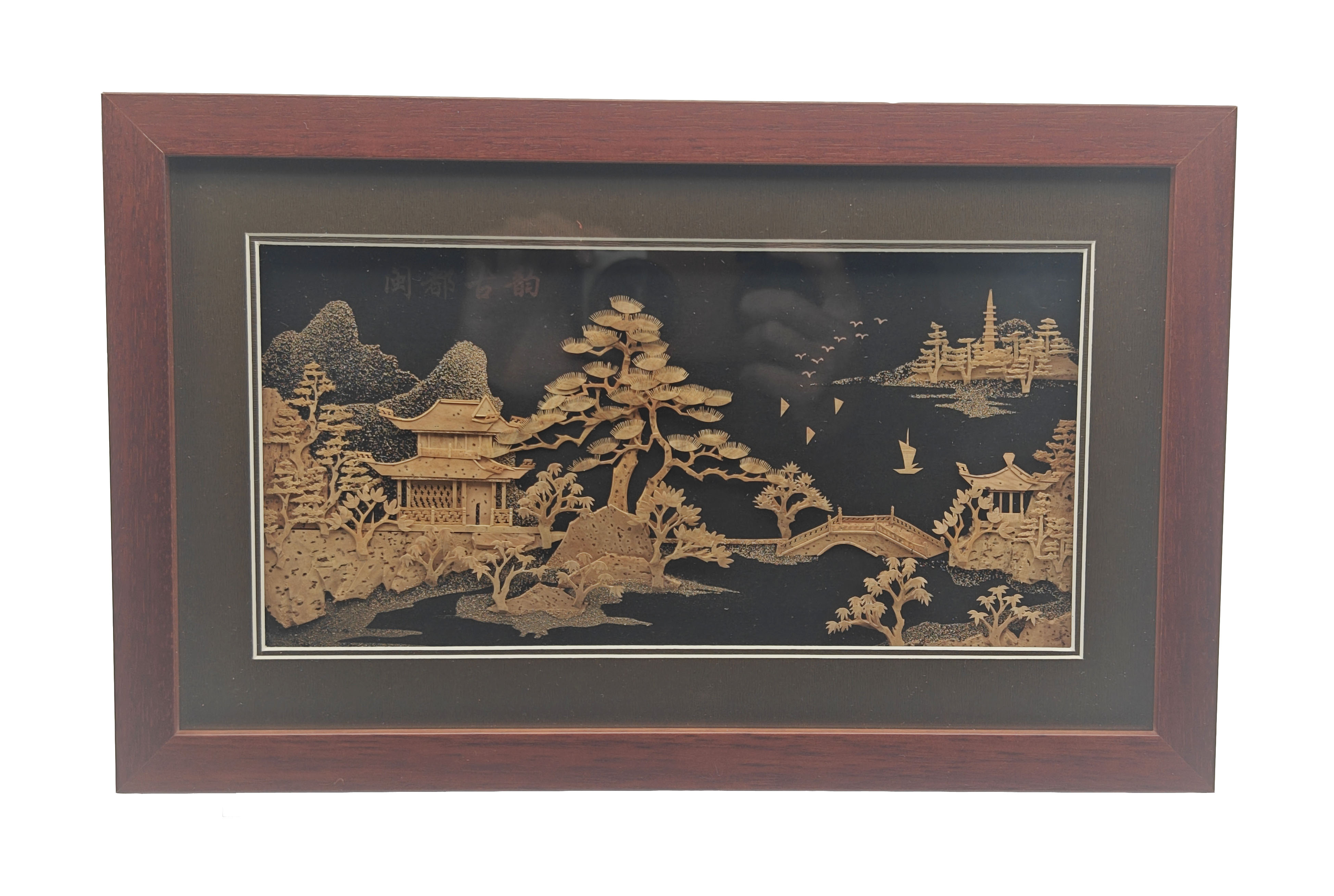 ★古寶堂★蒐集【Z4】『木質嵌竹鎮尺』中国古董品　賞物 置物擺件　高さ20*278*42mm 重さ684g 实木小多宝阁摆件博古架，圆形落地展示置物架_国风网