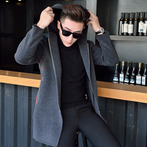 2021 new autumn and winter mens woolen coat medium and long casual woolen coat coat woolen windbreaker mens trend