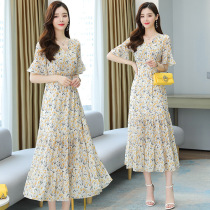 2021 Temperament Long Skirt Slim Chiffon Dress Korean New Summer Flower Long Skirt Small Fragrant Skirt