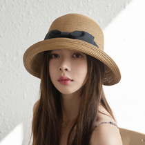 Japanese straw woven bow-tied eaves fishermans hat childrens summer sunshade cap foldable basin hat curled straw hat