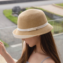 French style simple bow straw hat female summer Korean version of tide retro edge cap fisherman hat folding beach hat