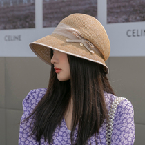 Spring and summer cotton wrinkled bow hat and paper fiber retro wrinkled straw hat Joker wide eaves sunshade hat