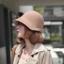 2021 autumn and winter New hairy Heben roll back side small basin hat fisherman hat children wool vintage elegant basin hat