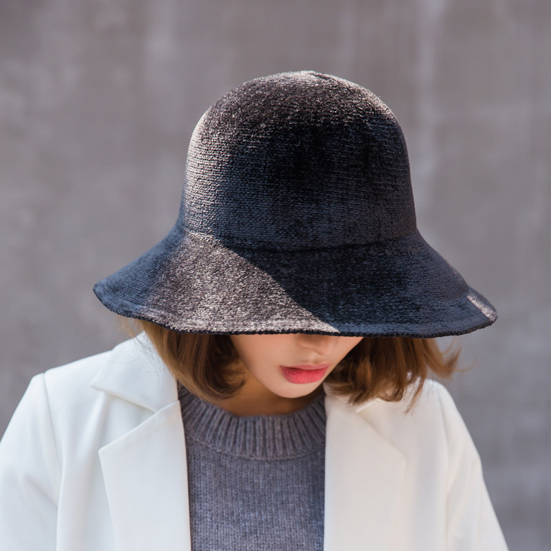 2017秋冬新款雪尼尔保暖大檐盆帽渔夫帽时尚百搭女帽子纯色凹造型_7折