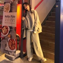Special spot South Korea Dongdaemun women's spring and autumn cotton loose casual hooded sweater wide leg sports pants fake three-piece suit