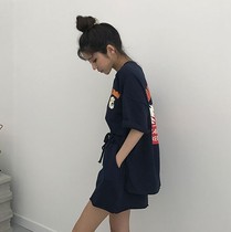 Spot South Korea Dongdaemun Summer Cotton Puppy Letter Printed T-shirt Wide Leg Shorts Leisure Sports Cartoon Set