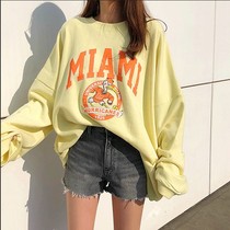 Spot South Korea Dongdaemun Spring and Autumn Women's Cotton Loose Large Size College Simple Letter Duck Cartoon Age Reduction Wear Tide