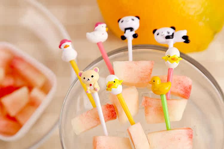 日本原装 动物创意儿童水果牙签 宝宝卡通绿叶动物环保水果叉套装