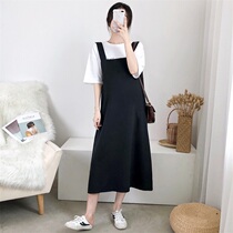 Pregnant Woman Spring Summer Loaded With Super Long Style Over Knee Braces Skirt Long Skirt Summer Two Suit Harnesses Black Tandem Dress