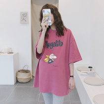 2022 new gestational woman in summer dress with loose half sleeve pure cotton short sleeve T-shirt with a long length of pregnancy jacket in the bottom