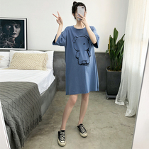 2021 new gestational woman dress with summer clothes loose Korean version large code pure cotton half sleeve T-shirt dress with long t-shirt dress