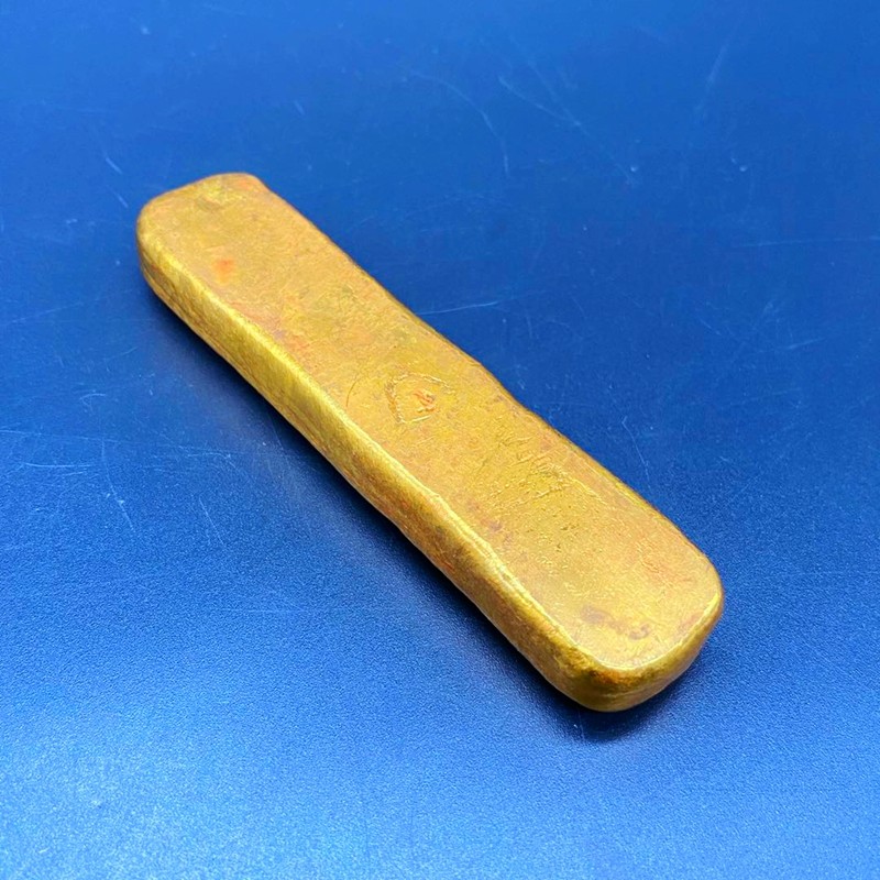 古董金凤祥光绪年足赤纯铜金锭镶宝石长条金条摆件创意压尺镇尺