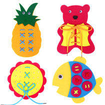Handmade play teaching aids threading bear shoelaces learning dressing buttons kindergarten area corner toy materials