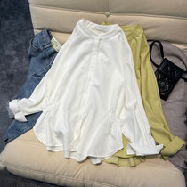 Han Edition fat mm Li Li tightened to waist pure colored bat sleeve shirt woman 2022 Spring Clothing New large - size loose coat