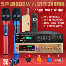 600W High Power 5-channel power amplifier home professional karaoke audio Bluetooth radio charging wireless microphone