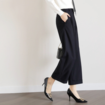 Full-time small straight tube new fabric back waist elastic mid-stitch straight casual pants women