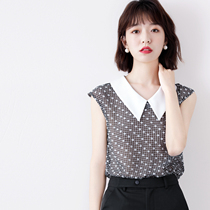 Temperament small tip collar intellectual female master standard hand bag buckle jacquard embroidered plaid sleeveless shirt Women