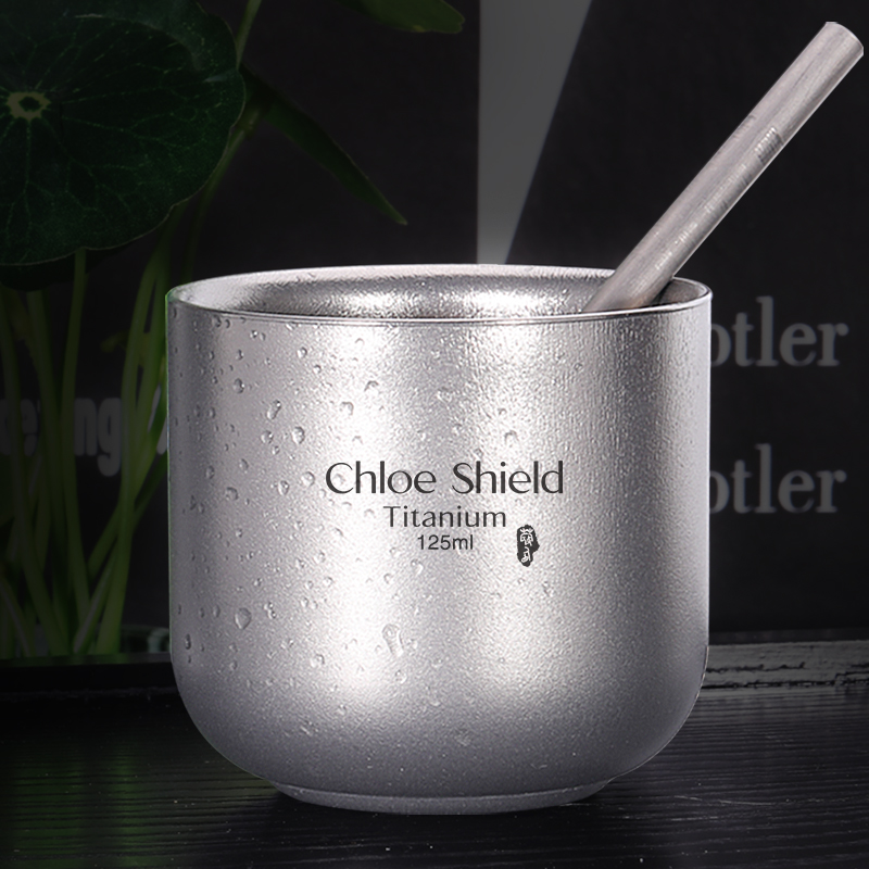 Cog Shield Outdoor Pure Titanium Bilayer Tea Cup Home Insulation Anti-Burn Water Cup Master Tea Cup Portable Princess Cup 125ml-Taobao