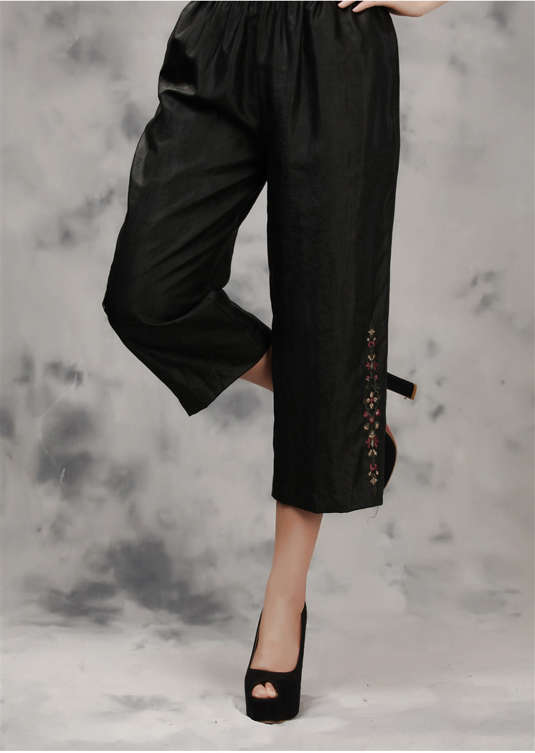 【天天特价】夏季香云纱裤子中老年女装真丝松紧裤桑蚕丝七分裤