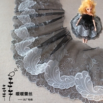 Cloud black with silver gray white embroidery jacquard lace flower accessories cos doll clothing dress fabric width 15CM