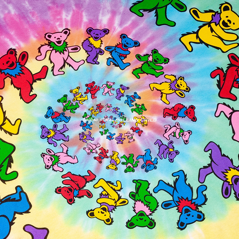 正版grateful dead感恩而死乐队复古vintage小熊c摇滚短袖扎染t恤