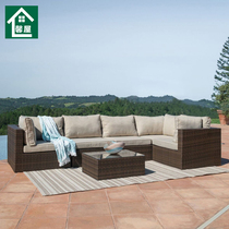 Rattan Sofa Outdoor Chvine Coffee Color Tea Table Combo Corner L Type Outdoor Open Air Casual Custom Rattan Sofa