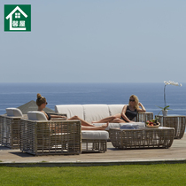 Rattan sofa combined outdoor minimalist modern tempered glass tea table coarse rattan with its color open-air outdoor totem