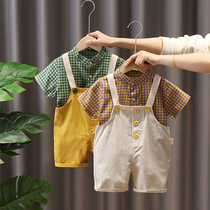 Boys summer clothes suit 1 year old baby Summer handsome clothes Children foreign air back with pants 3 Baby boy clothing Chaonets red