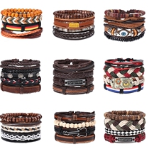 Hand jewelry Mens fashion hip-hop hip-hop hand ring fashion braided combination suit Hand rope diy male leather bracelet